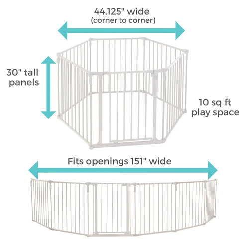 Diagram of 3 In 1 Metal Superyard Baby Play Yard With 6 Panel Playpen, Gate, And Extra Wide Fence, 10 sq ft, 30 inches tall