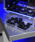 24 Pack Computer Case Thumb Screws 6-32 Thread M3.5x6 Knurled Black Fasteners in open container next to PC case