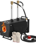 Dual Burner Propane Forge Kit With Openable Door 2600 F Gas Forge with gloves and regulator shown in black steel design