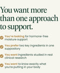 HAPure Hyaluronic Acid Vaginal Suppositories With Vitamin E For Women Hydration And Dryness Relief key benefits text