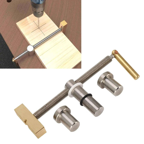 Beefy Heavy Duty Woodworking Bench Dog Clamp Desktop Clip For Portable Carpenter Tool with drill in action and metal parts close-up