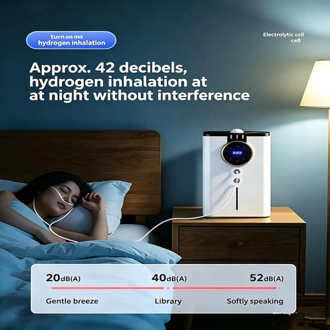Person sleeping with Game Changer High Purity Hydrogen Inhaler With 99.99 Percent Purity, SPE PEM Technology next to bed