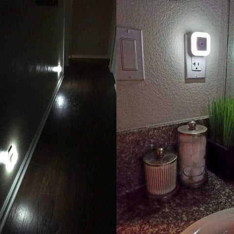 LED Night Light With Smart Sensor Dusk To Dawn Plug In 0.5W Daylight White illuminating hallway and bathroom countertop