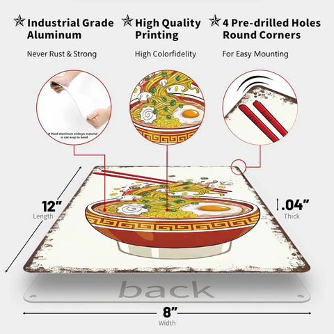 Funny Vintage Delicious Ramen Bowl Metal Sign Tin Wall Art 8x12 Inches For Kitchen Office Garage Home Decor Durable Aluminum With Four Pre Drilled Holes Easy Mount