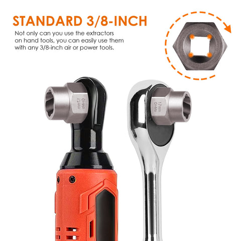 Bolt Extractor Kit For Damaged Rusted Stripped Fasteners, Thirteen Plus One Nut Extractor Socket Set, Three Eighths Inch Drive