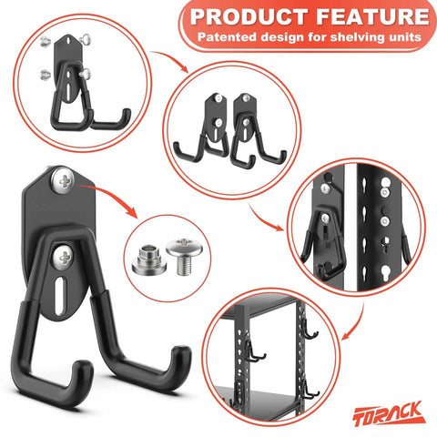 Garage Storage Hooks For Keyhole And Wall Shelves Heavy Duty Utility Hangers For Tools featuring screws and installation views