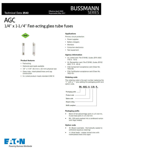 AGC-5 5A 250V Glass Fuse Pack Of 5 For Electronics Auto And DIY Projects 1/4 By 1-1/4 Inch Size Fast Acting Clear Replacement.