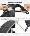 Assembly steps for All Weather Outdoor Bike Storage Tent For 2-3 Bikes With Extra Top Space, PU5000 Waterproof 210D Oxford Fabric.