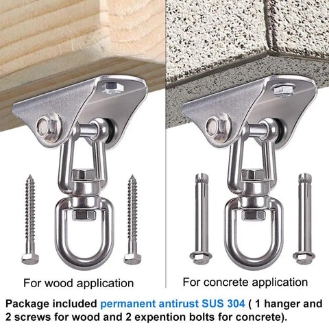 Heavy Duty Stainless Steel Swing Hanger Ceiling Mount With Free Swivel Hook Hardware Kit for wood and concrete applications