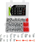 Grease Fittings Assortment Kit With SAE And Metric Zerk Fittings In Straight 45 Degree And 90 Degree Angles Including NPT One Quarter Inch And One Eighth Inch Sizes And Fitting Caps For Grease Gun showing organized compartments with fittings and caps