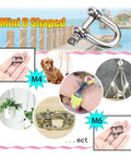 Mini D shaped stainless steel screw pin anchor shackle for versatile outdoor uses, featured in various applications.