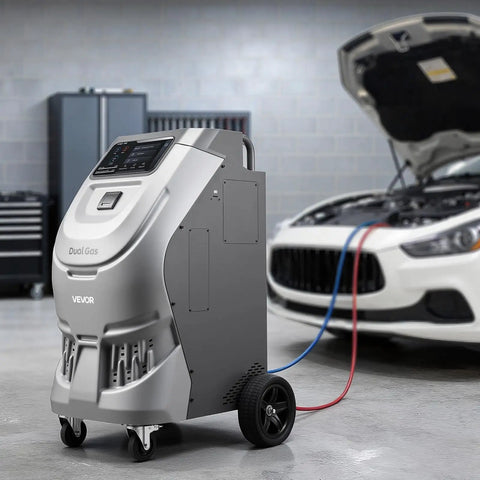 Shop Grade No Fuss Fully Automatic Refrigerant Recovery Machine For R134a And 1234yf Auto AC Service with Smart Touchscreen in garage.