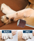 Dog Nail Grinder Replacement Kit 26 Pack With Sanding Drums And 80 Grit And 120 Grit Bands For Pet Nail Smoothing Shank Rotary Tool Kit For Home Grooming And Claw Care shown with dog paw before and after use.