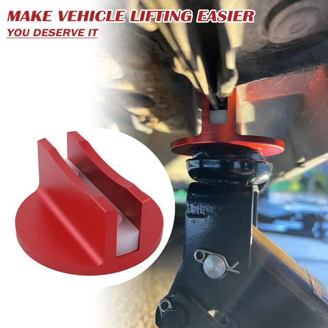 Magnetic Pinch Weld Jack Pads For Floor Jacks Aluminum Grooved Pinch Weld Adapter in use lifting a car securely