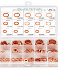 Solid 150 Pack Red Copper Gasket Washers M5 To M22 Perfect For Car Sealing Jobs Oil Water Fuel Hydraulic Connections That Keep You From Leaking Or Stressing No More Drips Just Quality Seals That Last! red copper washers in labeled storage case