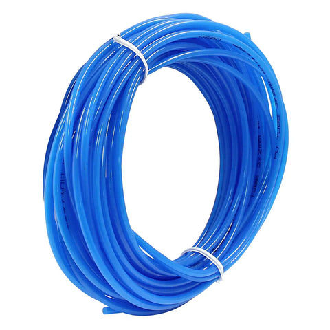 Coiled blue pneumatic tubing, 1/8 inch OD PU polyurethane air line hose, 32.8 feet length, suitable for air systems and fluid transfer.