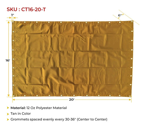 Tan 16 Foot By 20 Foot Heavy Duty Tarp 12 Oz Polyester Water Resistant And Breathable With Double Stitched Seams Tough As Nails