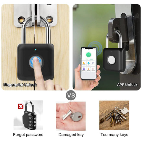 Bluetooth Fingerprint Padlock With App Control Remote Unlock And Unlock History Schedule Locking Uber Secure, being unlocked with fingerprint and app on phone