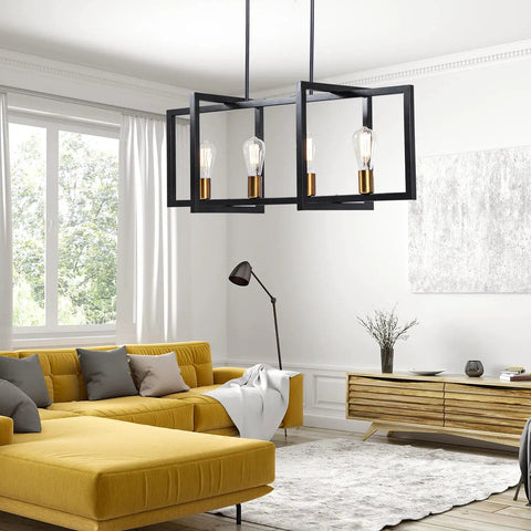 Modern Island Kitchen Pendant Light With Four Adjustable Sockets, Vintage Black And Bronze Ceiling Fixture For Dining Room Cafe Bar, Height Adjustable Hanging Pendant Lights