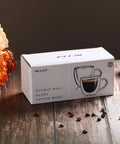 Double Wall Insulated Espresso Cups Set Of Two Borosilicate Glass Demitasse Mugs With Handle Heat Resistant Shot Glasses Straight Up Kitchen Essential Microwave Safe Daily Grind Must Have in box with coffee beans.