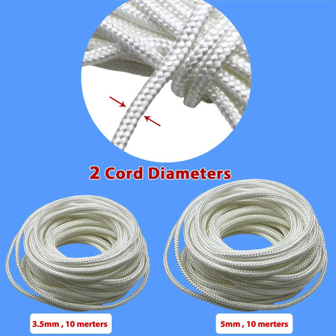 Replacement 3mm White Recoil Starter Rope Pull Cord 10m No Handle for Lawn Mower and Small Engine Recoil Starters, Fits Chainsaws, Trimmers, Generators, Edgers and Blowers white braided cord