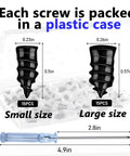30 Pcs Tire Repair Screws Self Tapping Rubber Plugs Kit With Screwdriver And Storage Box shown with plastic case and two plug sizes.