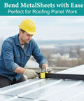 Man using Heavy Duty Sheet Metal Bender Tool For Roofing Adjustable 0-90 Degree Roller Bender on standing seam roof panel