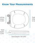 Round Bathroom Toilet Seat Built From Heavy Duty Plastic With Smooth Operator Soft Close Hinges And Nonslip Bumpers dimensions diagram.