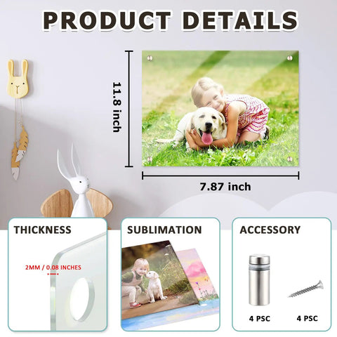 DIY Sublimation Glass Photo Blanks 11.8 Inches By 7.87 Inches Wall Mount Tempered Glass Sign Easy Install For Sublimation Printing