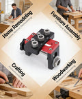3 In 1 Aluminum Pocket Hole Jig Kit With Dowel Guide for 8mm, 10mm, 15mm openings, home remodeling, furniture assembly, woodworking.