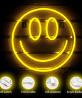 Happy Face Neon Sign LED Neon Light Wall Decor USB Powered Yellow Neon for Bedroom Kids Room Wedding Party Acrylic
