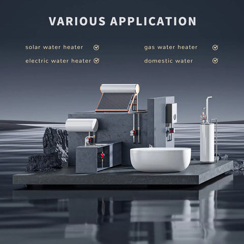 Display of various applications for Hot Water Recirculating Pump For Electric Water Heaters With Stainless Steel Head 120W 110V