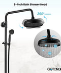 Oil Rubbed Bronze Wall Mount 8 Inch Round Shower Head Triple Function Exposed Pipe System With Brass Construction displayed