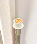 Door Hinge Heads Decorative Topper Set Of 5 Magnetic Latte Art Coffee Hinge Heads on door hinge, close-up view