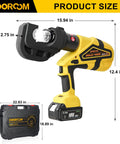 Pro-Gear Heavy Duty Electric Hydraulic Cable Lug Crimping Tool 12-Ton Battery Operated Connector Workshop showing dimensions and battery.