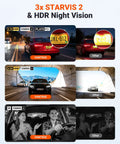 N4S 3 Channel Dash Cam With 2.7K Front, 1440P Interior And 1440P Rear Video showcasing STARVIS 2 Night Vision and HDR.