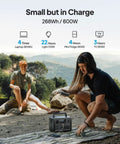 Two people camping with a Portable Power Station With 268Wh LiFePO4 Battery Solar Generator Featuring Two 600W AC Outlets