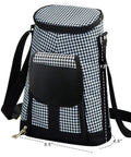 Party Squad Ready Two Bottle Insulated Wine Tote Bag With Houndstooth Pattern side view showcasing dimensions and strap.