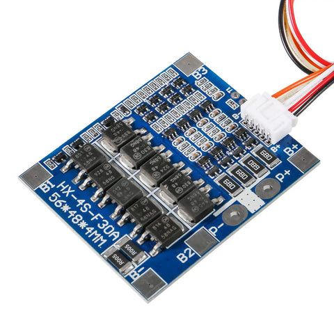 Bad Boy 4S 12.8V LiFePO4 BMS Circuit Board 30A Continuous And 56A Peak Balancing Protection For 18650 DIY Battery Packs E Bike And Solar Power Systems close-up showing connections and components.