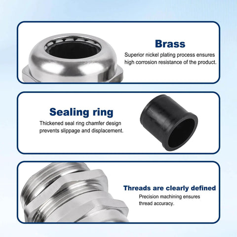 Beefy Three Quarter Inch NPT Nickel Plated Copper Waterproof Cable Glands Four Pack With IP68 Rating components view