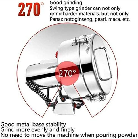 Pro Grade Home Grain Grinder And Powder Mill For Coffee Beans Herbs And Cereals Super Fine Powder Maker 220V showing 270 swivel feature