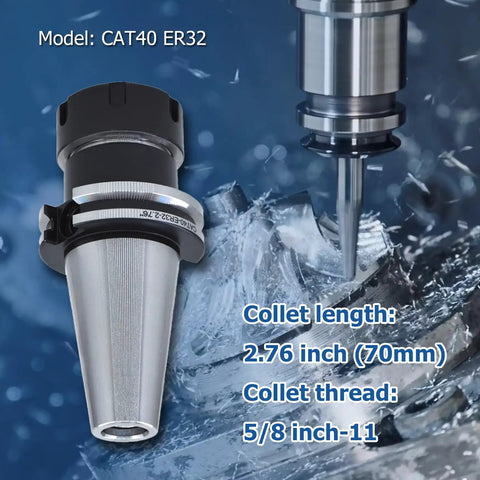 CAT40 ER32 Collet Chuck 2.76 Inch Gage Length 8 Piece Tool Holder Set displayed on CNC machine background