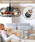 Dope Farmhouse Style Ceiling Fan With Light And Remote Control Enclosed Caged 8 Blade in living room with dog