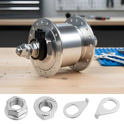 Eight Pack Bicycle Axle Nut And Safety Washer Kit For Front And Rear Wheels Three Eighths Inch Hub Flanged Nuts With Washers