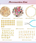 Stainless Steel Gold Charm Bracelet Making Kit For Beginners DIY Jewelry Craft Set with accessories list including chains and charms.