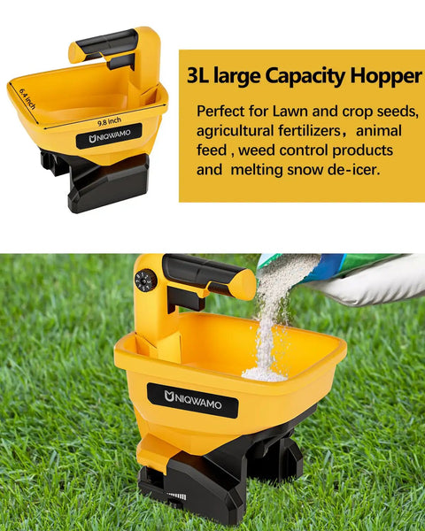 Handheld Power Spreader For Dewalt 20V And 60V Li Ion Batteries Battery Not Included Go To Tool For Spreading Grass Seed Salt And Granular Materials Year Round with a 3L hopper on grass.