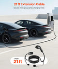 21 Foot J1772 EV Charger Extension Cable 48 Amp Heavy Duty Charging Cord for Electric Cars shown with two vehicles charging.