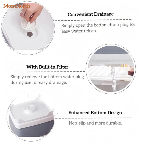Close-up of Collapsible Wash Basin 9L With Drain Plug Foldable Dish Tub, showing convenient drainage and durable bottom design.