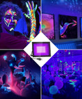 2 Pack 60W LED Black Light Flood Lights With Plug, IP66 Waterproof Neon Glow illuminating poster, body paint, and party decor