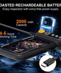 Endoscope Camera With Light Dual Lens 1080p HD Borescope IP67 Waterproof Snake Camera showing 2000mAh battery and screen